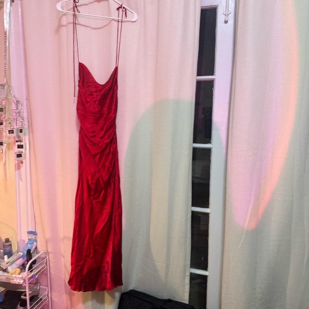Shona Joy Wright Ruched Backless Slip Maxi Dress in Red